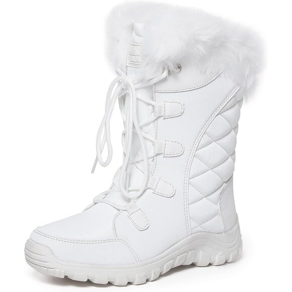 〽️Women's White Polar Quilted Winter Duck Boots Faux Fur Cuff Outdoor Rain Boots